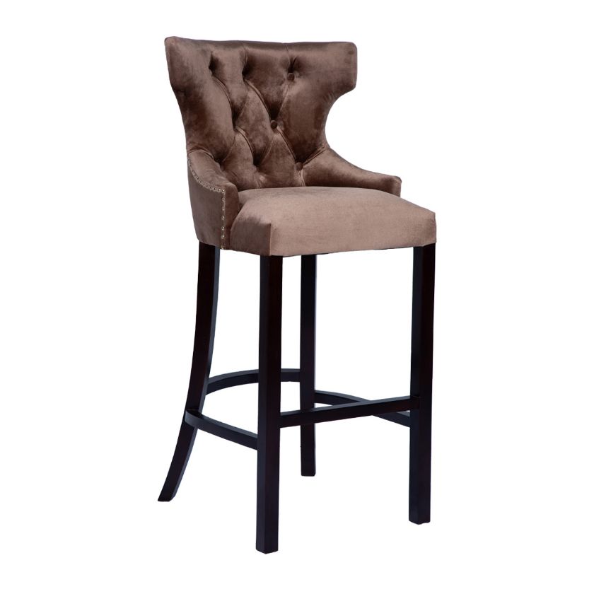 Picture of Arnold Brown Velvet Tufted Bar Stools With Black Legs