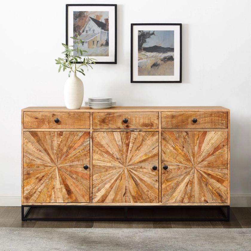 Picture of Hiouchi Industrial Rustic Solid Wood 3 Door Sideboard with drawer