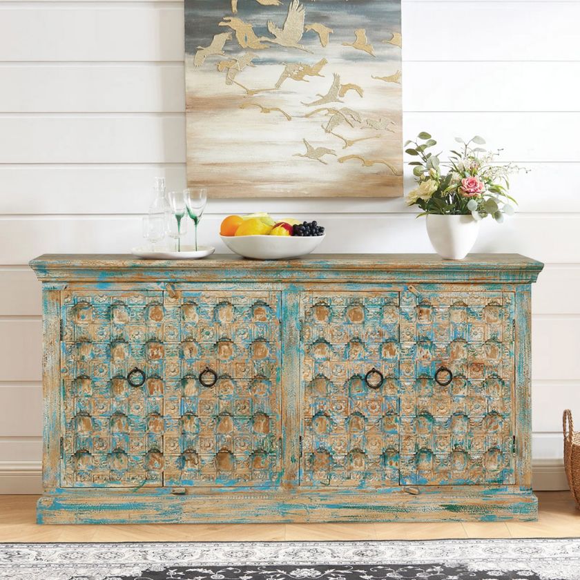 Picture of Sanger Distressed Turquoise 2 Tone Long Buffet Sideboard