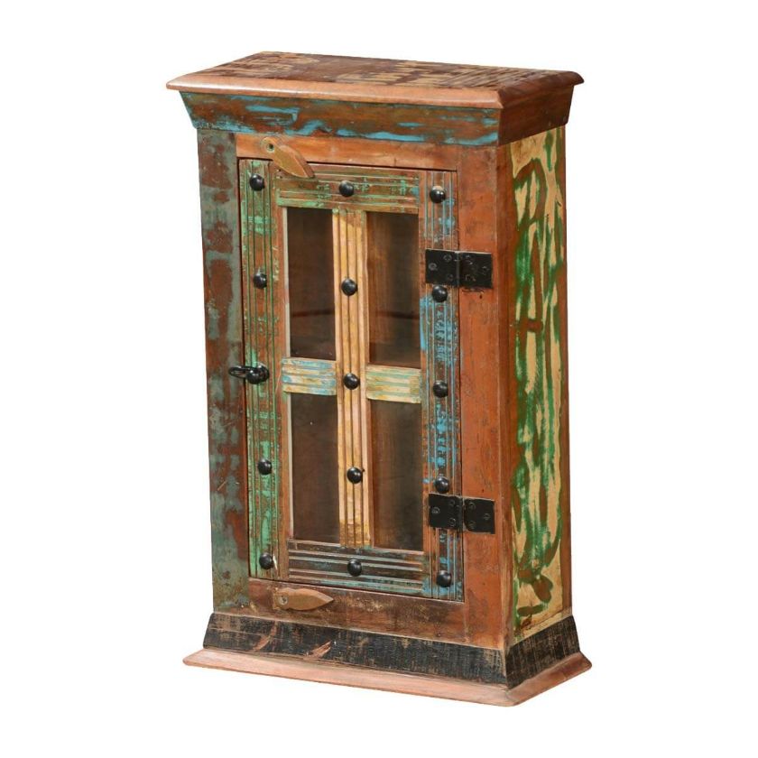 Picture of Rustic Reclaimed Wood Small Cabinet With Display Glass Door