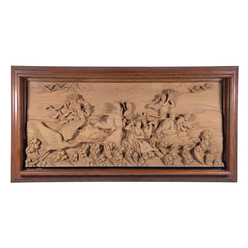 Picture of Oceano Teak Wood Relief Hand Carved Wall Sculpture Panel