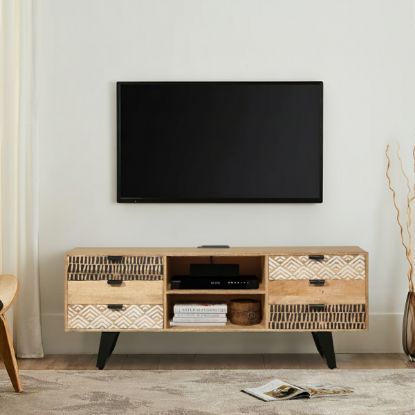 Acton 60" Industrial Mid-Century Rustic Media Console with 6 Drawers