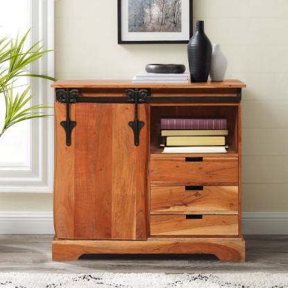 Picture of Burney Mission Style Rustic 3 Drawer Storage Cabinet with Barn Door