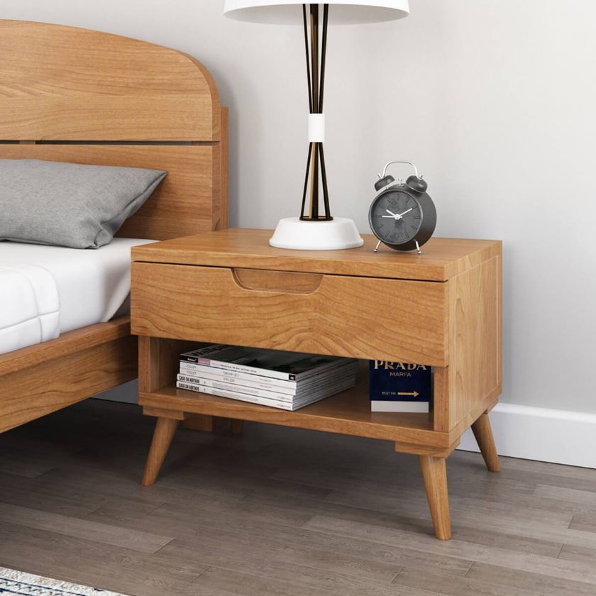 Picture of Avondale Teak Wood Scandi-Modern Nightstand With Drawer