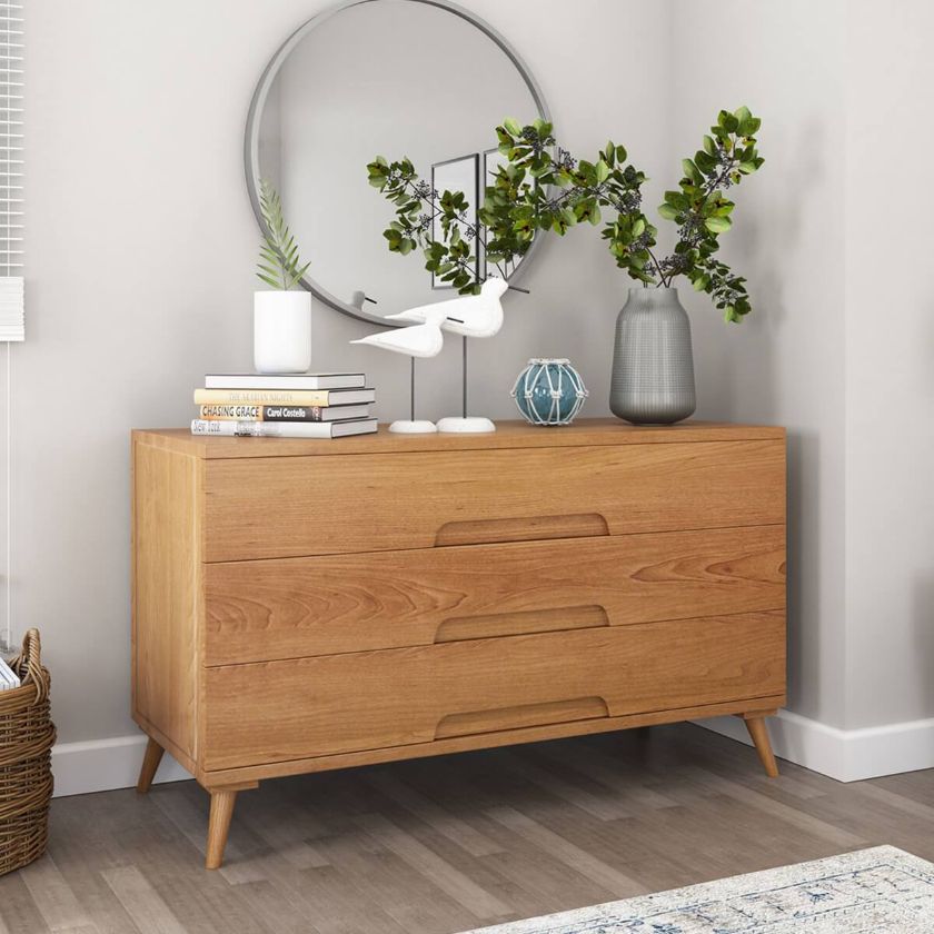 Picture of Avondale Teak Wood Scandi-Modern Dresser With 3 Drawers