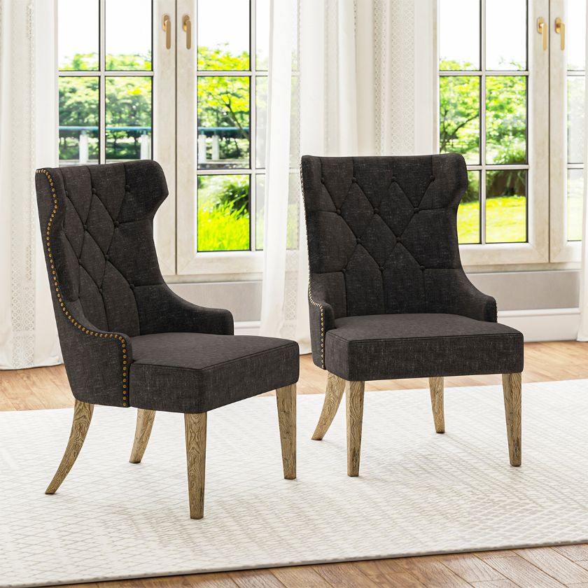 Picture of Bonsall Farmhouse Arched 2 Tone Tufted Wingback Dining Chair