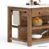 Picture of Visalia Modern Rustic Marble Top Kitchen Island with Open Shelves Storage