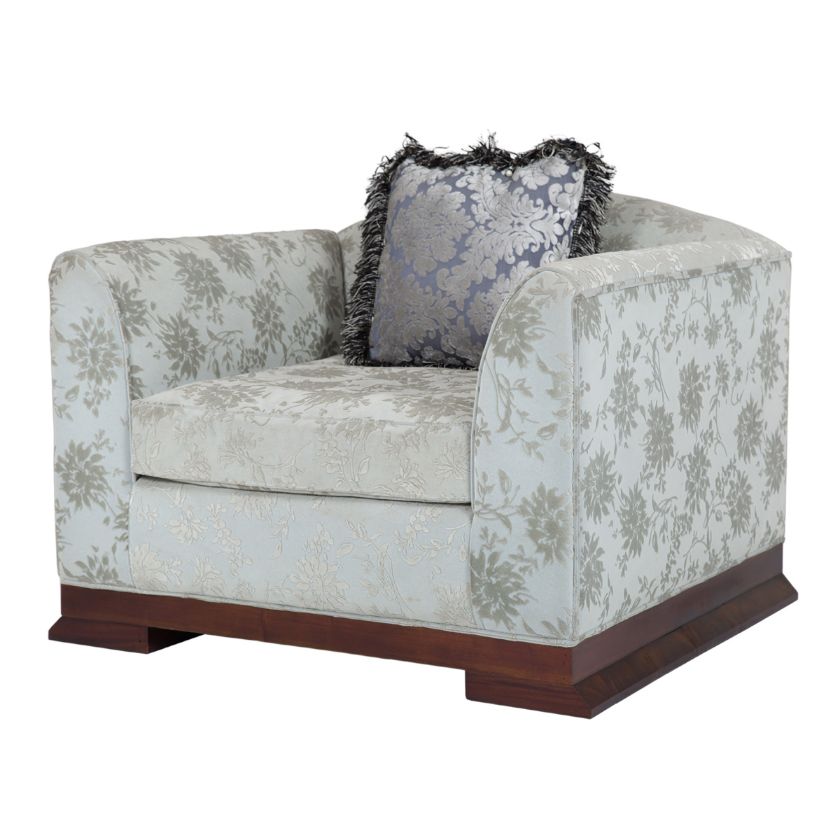 Picture of Montebello Traditional Solid Wood Floral Gray Velvet Cube Sofa Chair		