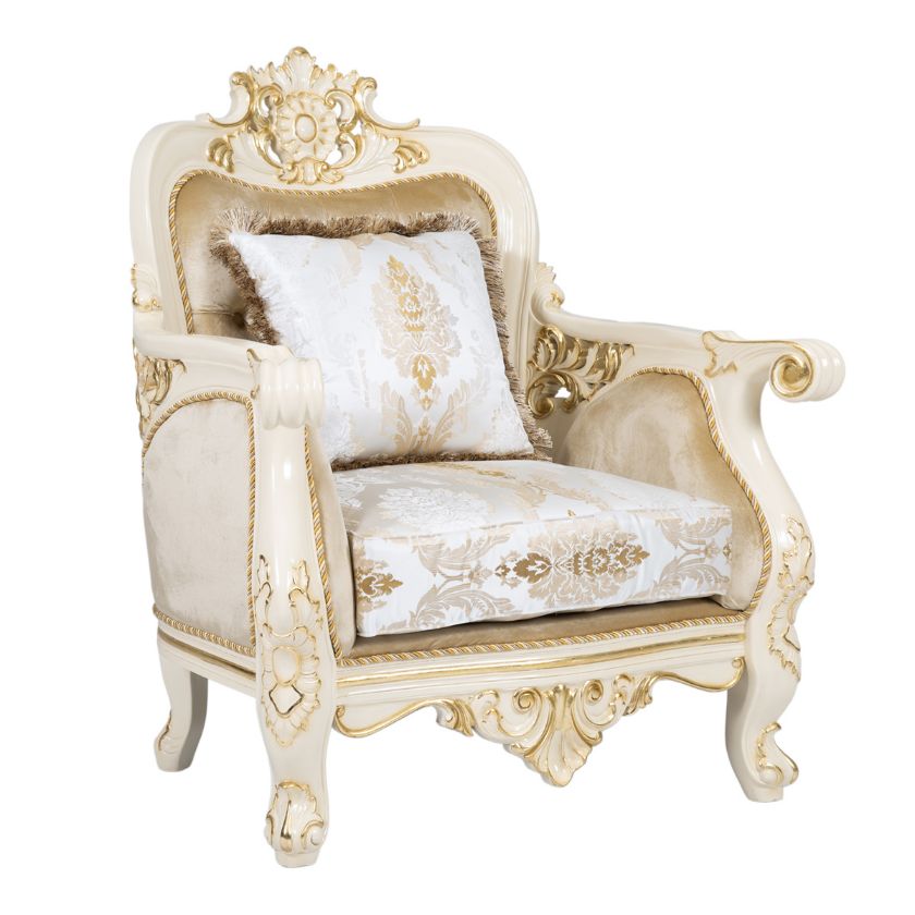 Picture of Heber Queen Anne Style Tufted Upholstered French White Sofa Chair		