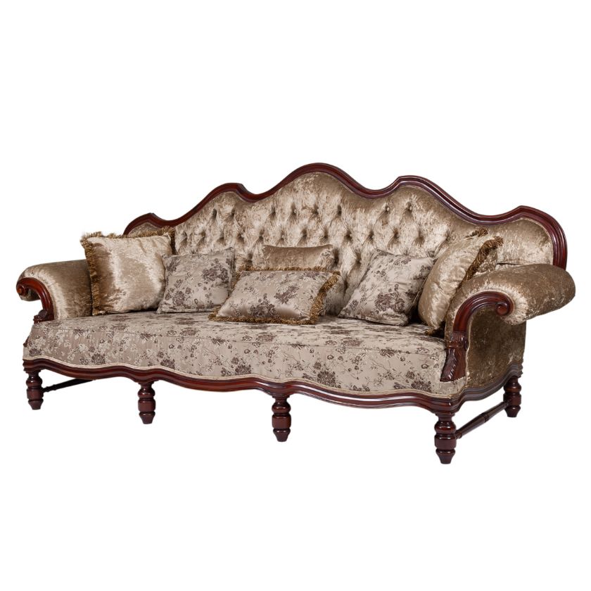 Picture of Goshen Victorian Caramel Tufted Velvet Upholstered 3 Seater Sofa