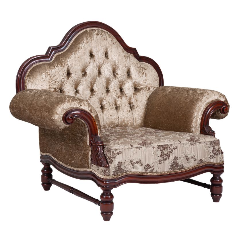 Picture of Goshen Victorian Caramel Tufted Velvet Upholstered Single Sofa Chair		