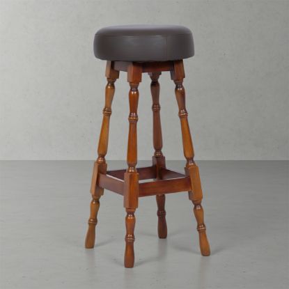 Picture of Waimea Mahogany Wood Upholstered Round Bar Stool