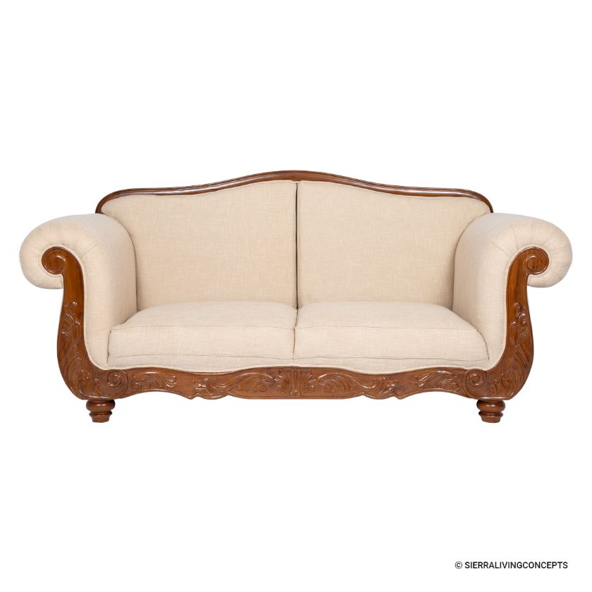 Denali Victorian Hand Carved Rolled Arm Upholstered 3 Seater Sofa		 Dimension Image