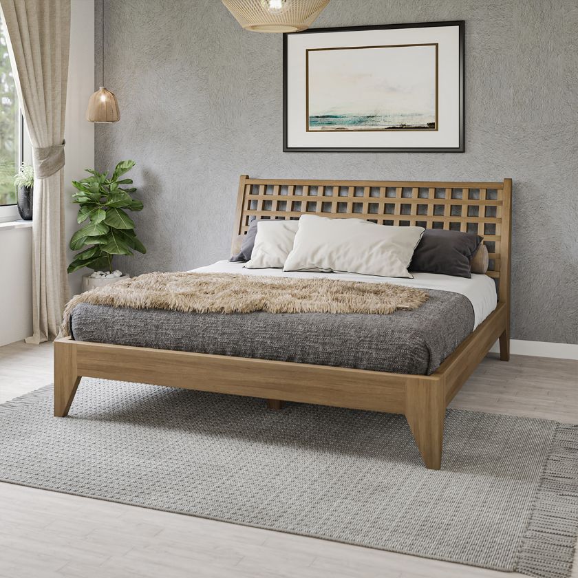 Picture of Michigan Rustic Solid Wood Modern Platform Bed with Sleigh Headboard