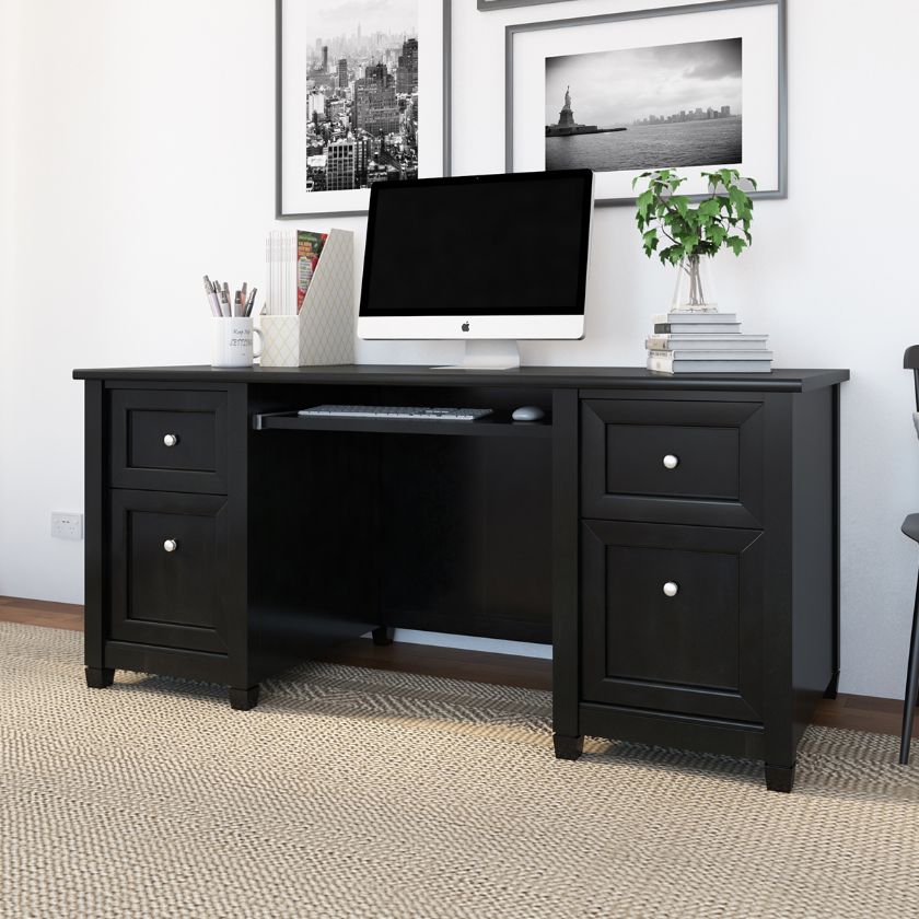 Aulander Solid Wood Home Office Executive Desk With Computer Tray Dimension Image