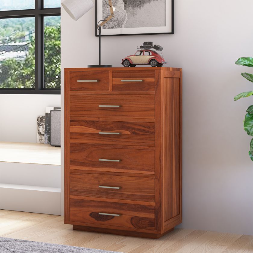 Picture of Bonalbo Rustic Solid Wood 7 Drawer Tall Bedroom Dresser