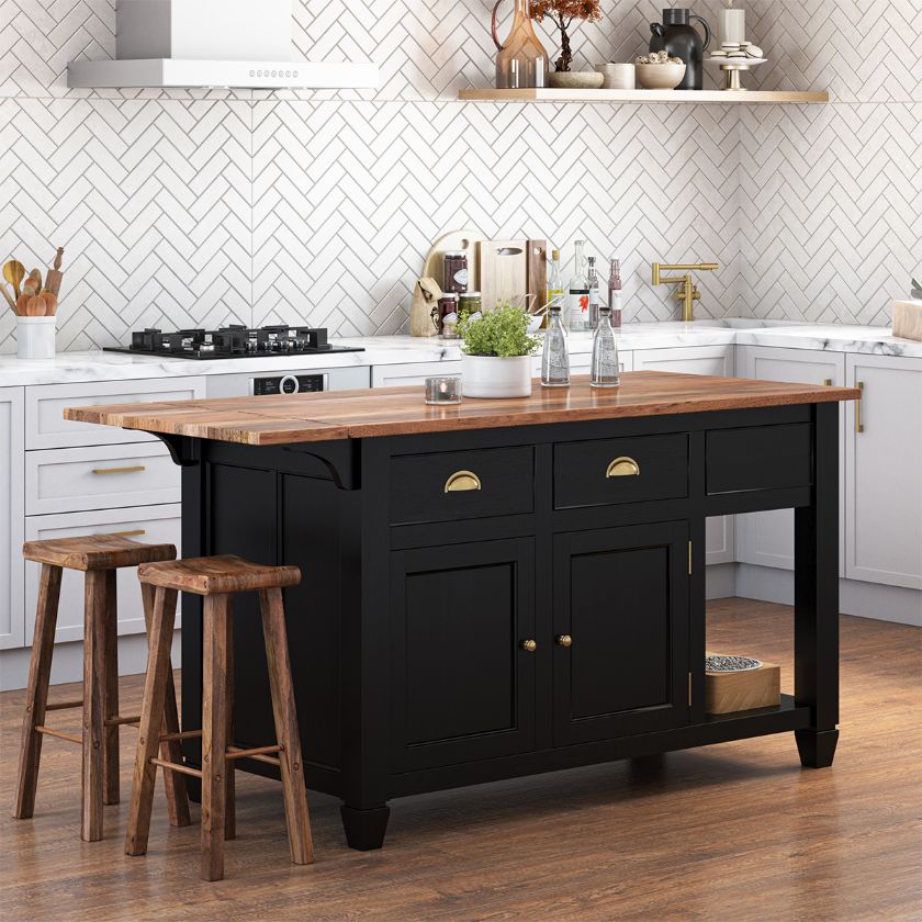 Picture of Geneva Solid Wood 2 Tone Kitchen Island Table With Drawers