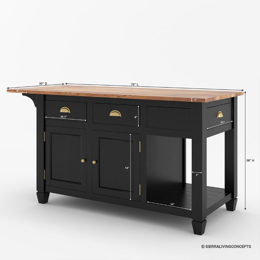 Geneva Solid Wood Kitchen Island Table With Drop leaf Dimension Image