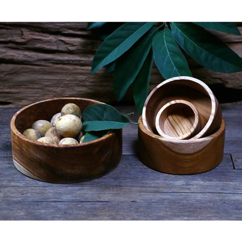 Picture of Malacca Solid Teak Wood 4 Piece Stackable Bowls Set