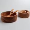 Picture of Malacca Solid Teak Wood Set of 4 Bowls with Spoon & Fork