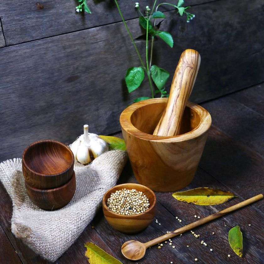 Picture of Perhentian Islands Teak Wood Mortar Pestle with Bowl Set