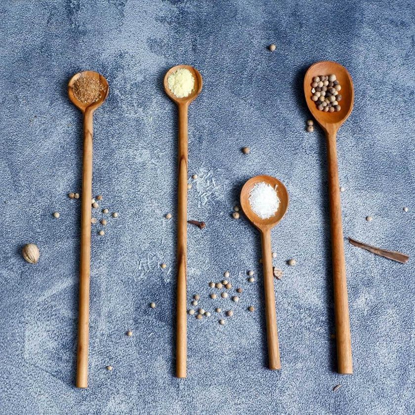 Picture of Canaria Handmade Solid Teak Wood Long Handle 4 Spoons Set (12 Pcs)