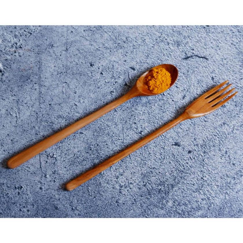 Picture of Altea Teak Wood Long Handle Spoon & Fork (Pack of 12 Pieces)