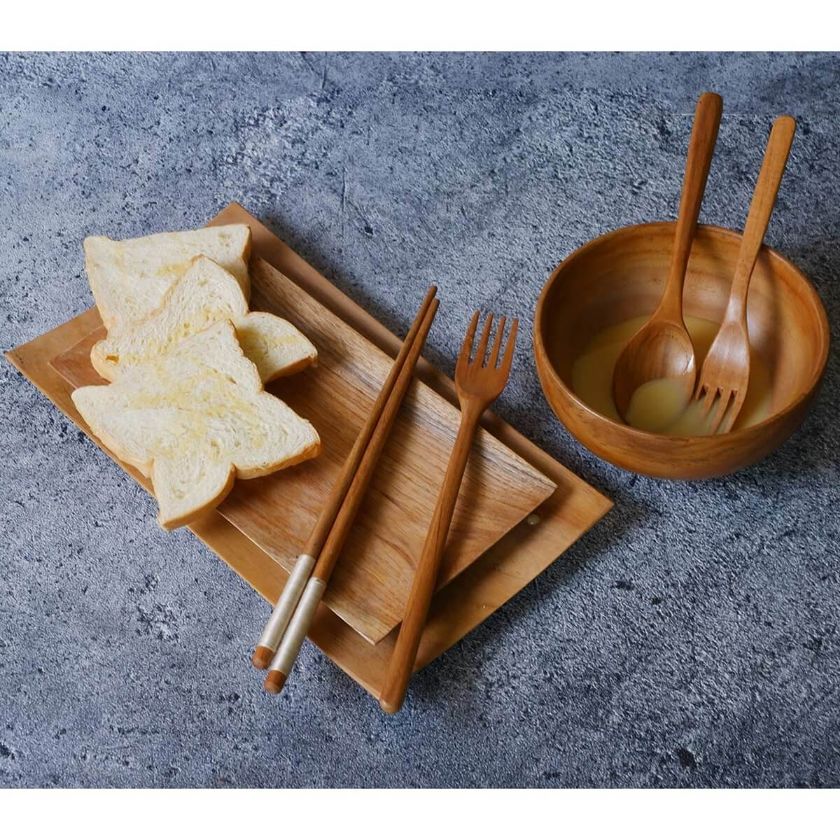 Picture of Lozoya Solid Teak Wood Handmade 7-Piece Dinnerware Set