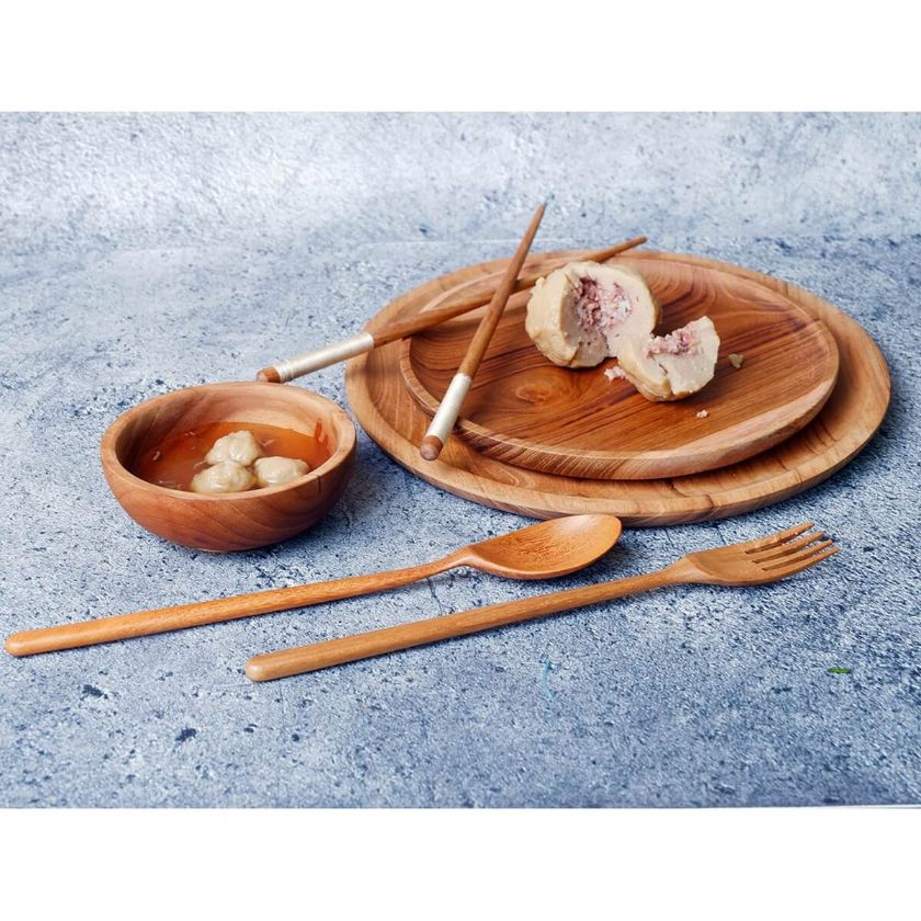 Picture of Tectona Grandis Solid Teak Wood Handmade 6-Piece Dinnerware Set