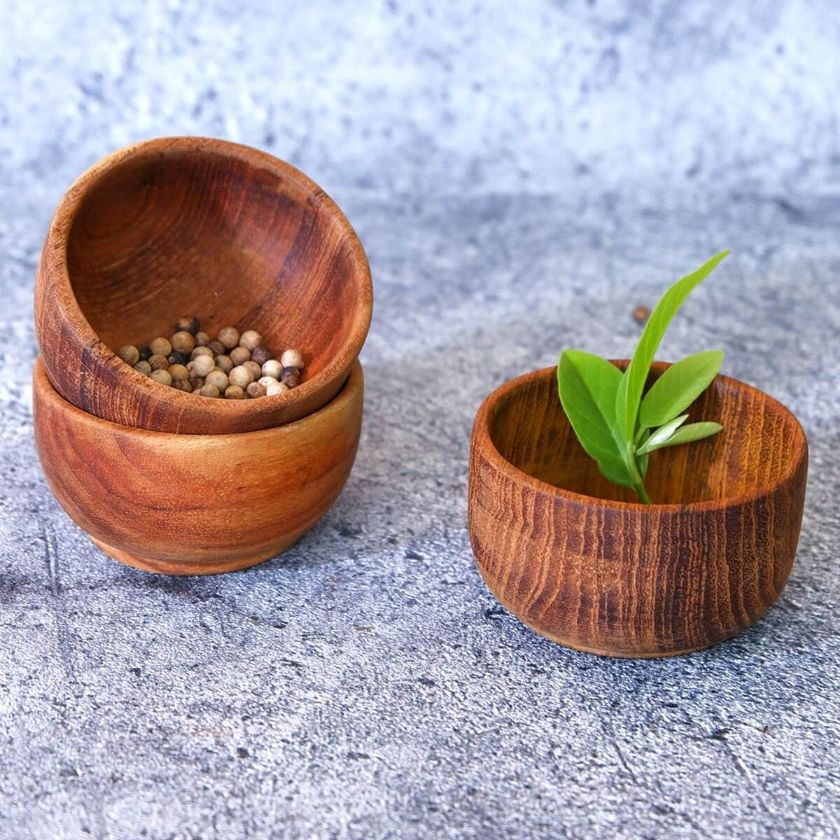 Picture of Tellaro Solid Teak Wood Dip & Sauce Bowls (Set of 6)