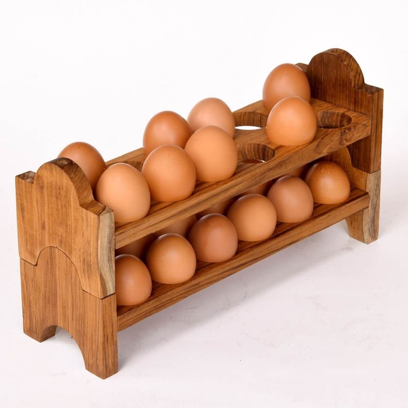 Picture of Solid Teak Wood Stackable Egg Holder Trays (Set of 2)