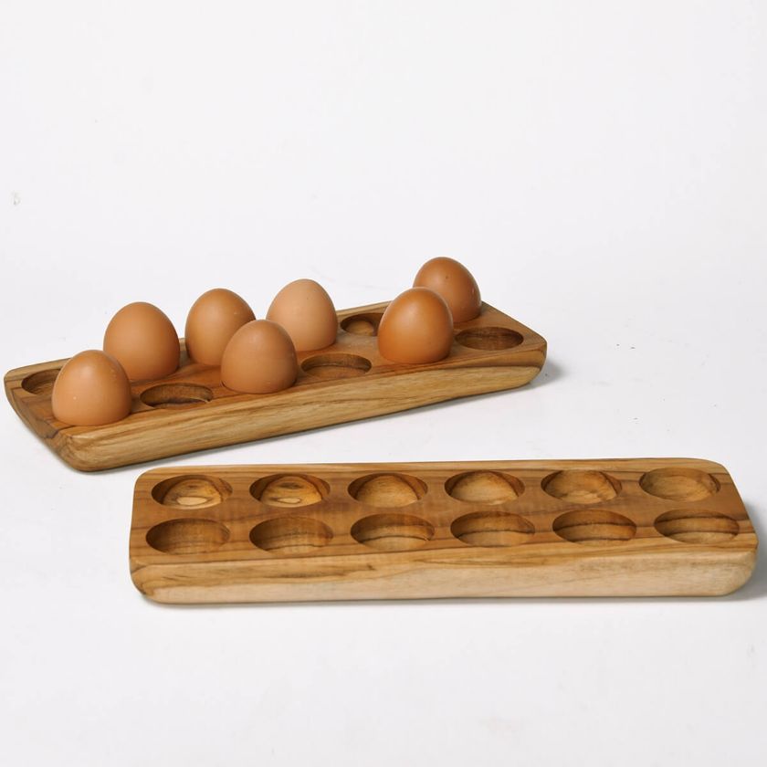 Picture of Solid Teak Wood Modern Egg Holder Tray (Set of 2)