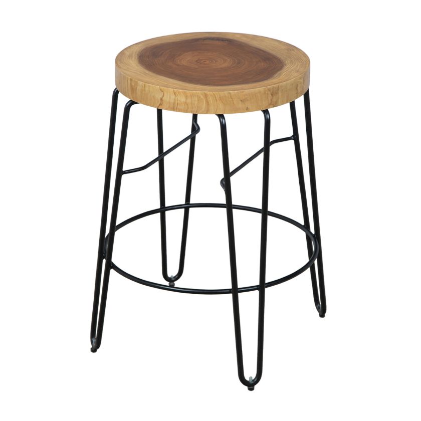 Picture of Bisbee Tree Slice Iron Legs Counter-Height Stool