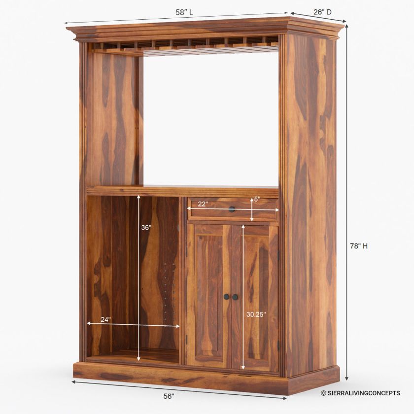 Houston Solid Wood Home Bar Cabinet With Fridge Space Dimension Image