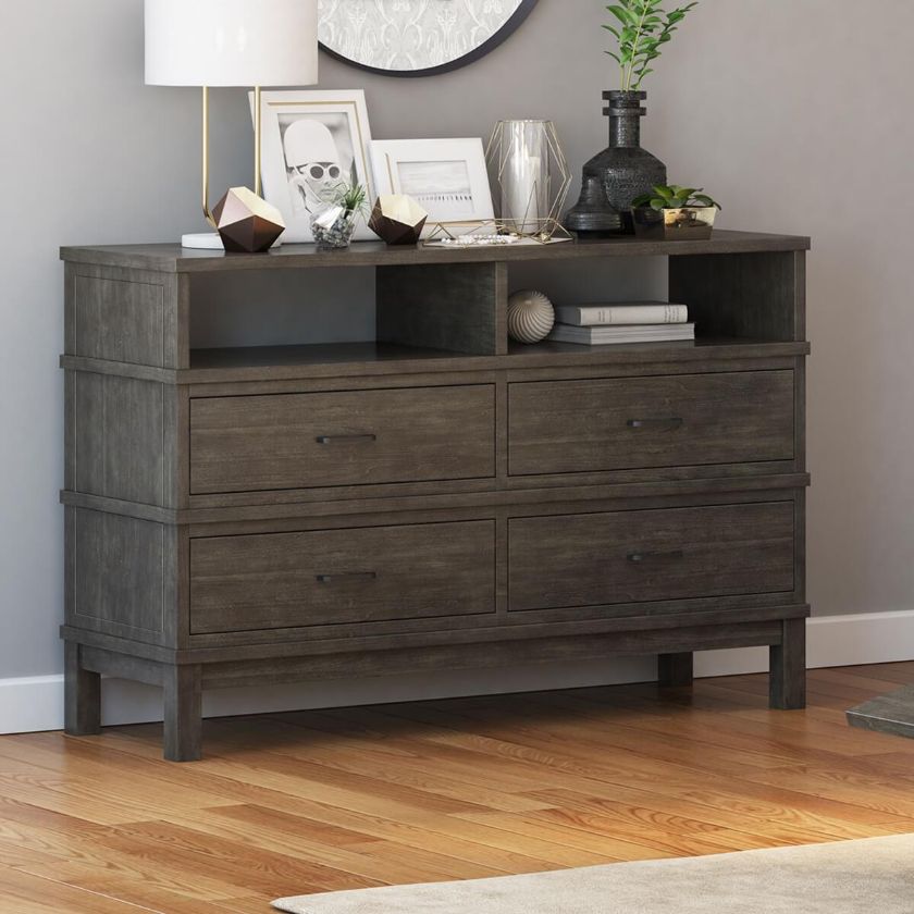 Picture of El Dorado Mahogany Wood Gray Bedroom 4 Drawer Dresser With Shelves