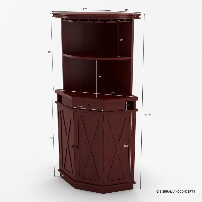 Montclair Tall Corner Liquor & Bar Cabinet Dimension Image