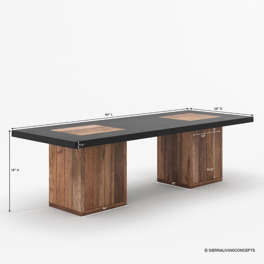 Pomona 2 Tone Rectangle Black Coffee Table with Storage Dimension Image