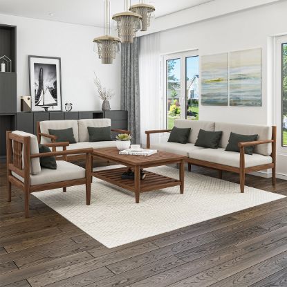 Picture of Boudry Rustic Modern Teak Wood 4 Piece Living Room Set