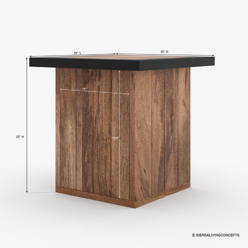 Pomona 2 Tone Rustic Modern End Table with Storage Dimension Image