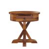 Picture of Floreo Rustic Solid Wood Round End Table With Drawer