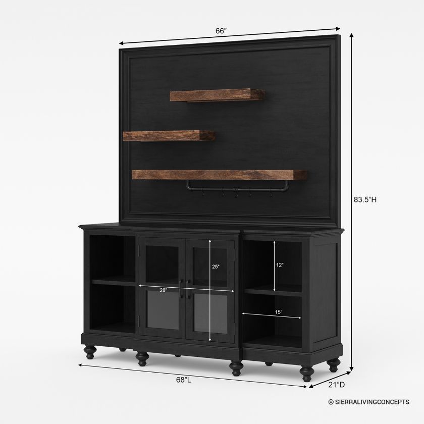 Davis Farmhouse Black Home Coffee Bar Station  Dimension Image