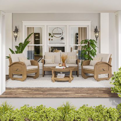 Picture of Fortaleza Rustic Teak Wood 4 Piece Modern Sofa Set