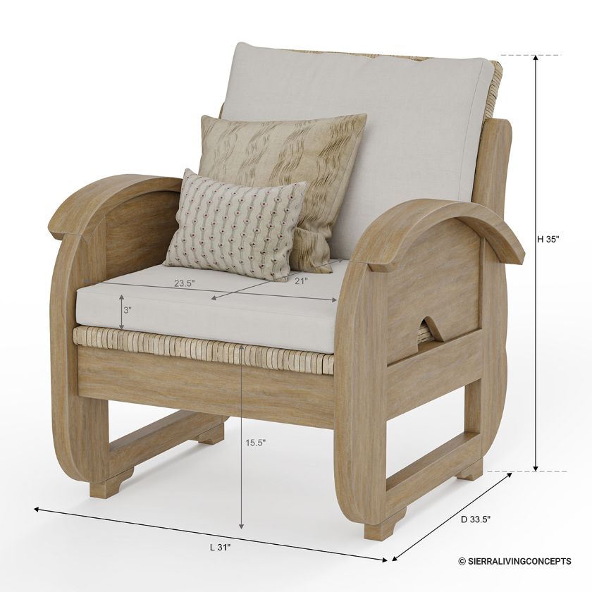 Fortaleza Modern Rustic Teak Wood Upholstered 1 Seater Sofa		 Dimension Image