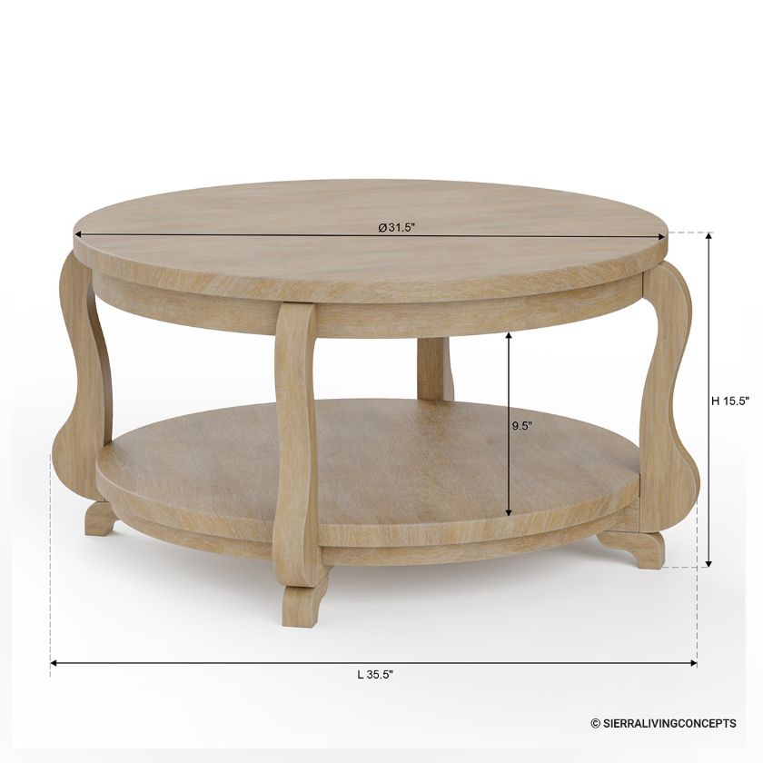 Fortaleza Rustic Outdoor Teak Round Coffee Table Dimension Image