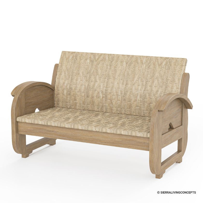Fortaleza Rustic Teak Wood Modern Upholstered Love Seat Sofa		 Dimension Image