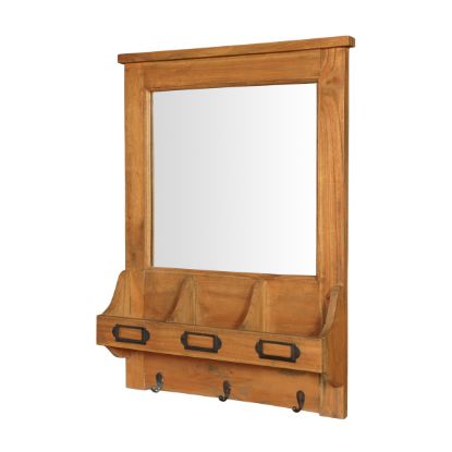 Picture of Modoc Traditional Rustic Solid Wood Hanging Mirror with Hooks