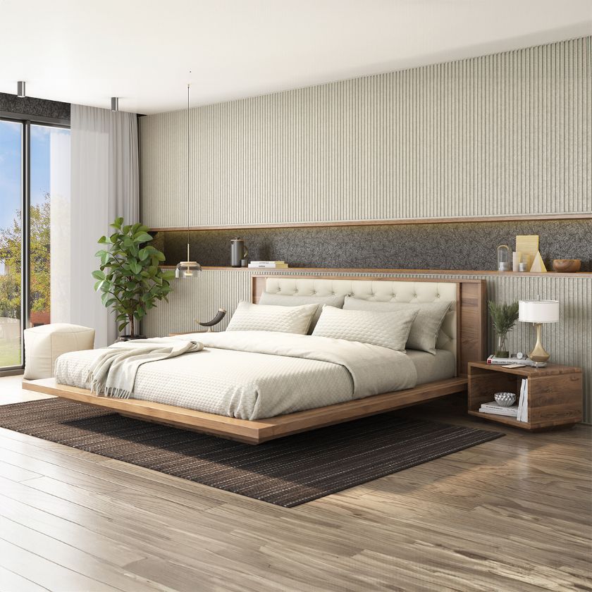 Picture of Montague Modern Solid Acacia Wood 3 Piece Floating Bedroom Set