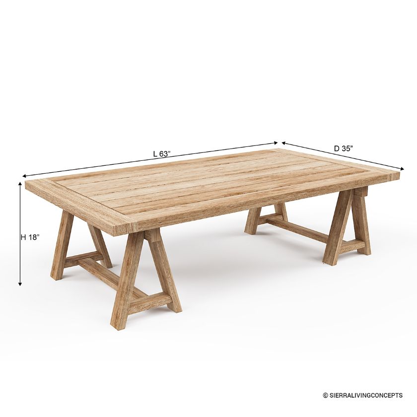 Plumpton Rustic Teak Patio Coffee Table Dimension Image