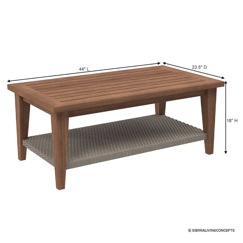 Mykonos Teak Patio Rectangular Coffee Table Dimension Image