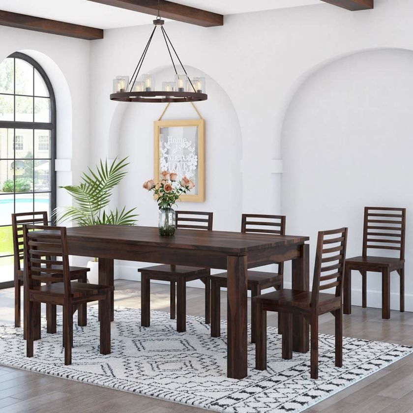 Picture of Sela Classic Rustic Solid Wood Dining Table Chair Set